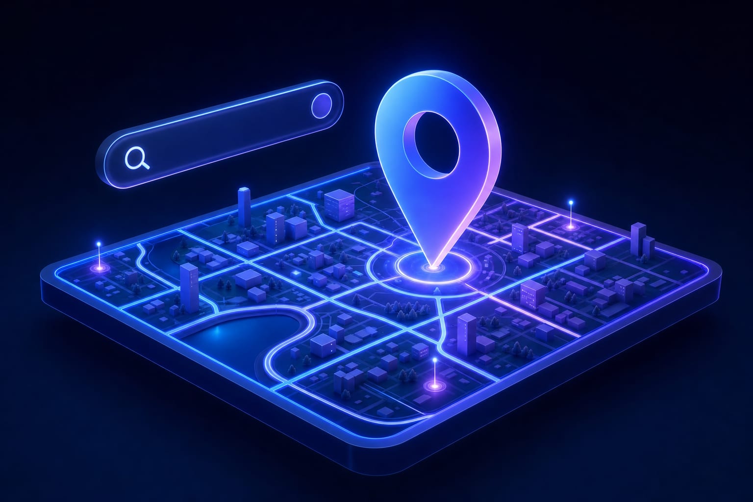 A glowing map with a location pin