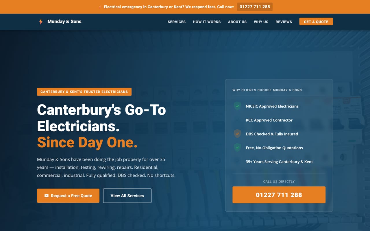 Munday and Sons Electrical website built by EverLabs Design